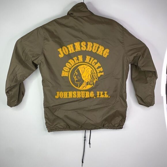 Vintage Wooden Nickel Johnsburg ILL Adult Size Small Brown Kimi Satin Jacket - Picture 4 of 9